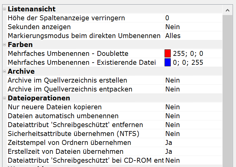 Eigenschaftsdialog in SpeedCommander 15