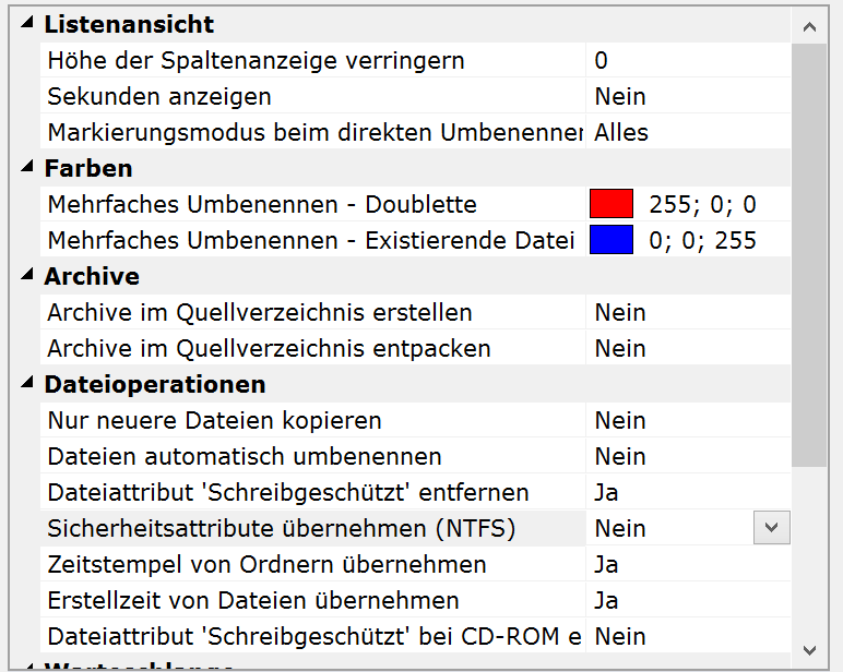 Eigenschaftsdialog SpeedCommander 16