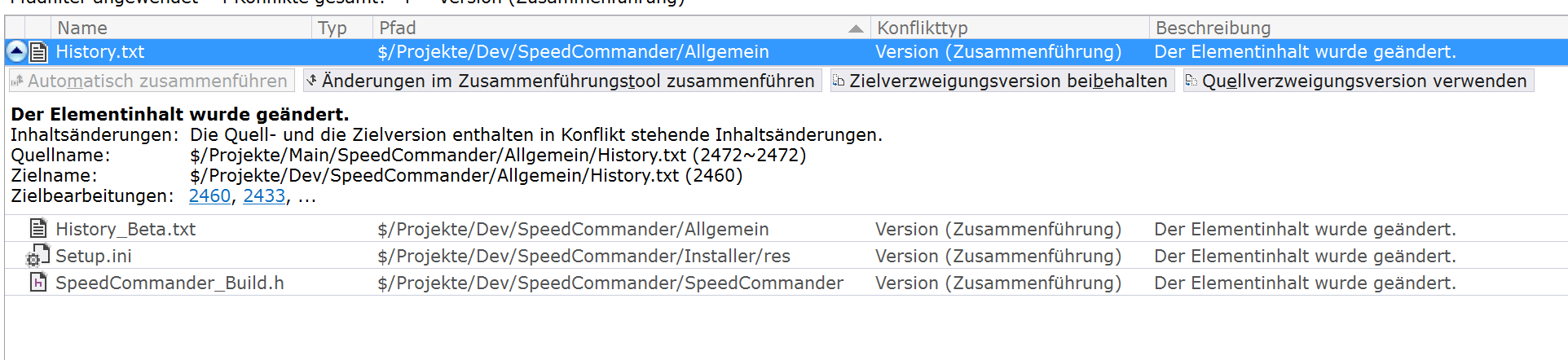 Merge-Fenster in VS 2015