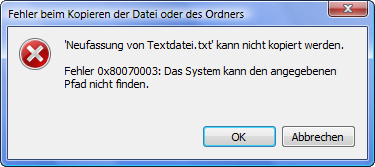 Fehlermeldung beim Kopieren