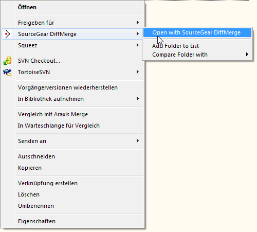 Kontextmenü für DiffMerge