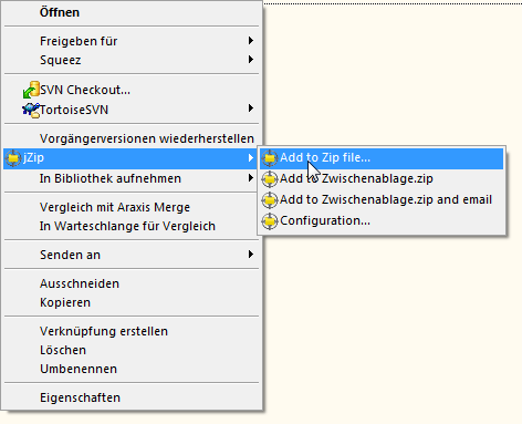 Kontextmenü für jZip
