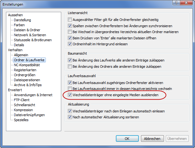 Leere Wechseldatenträger ausblenden
