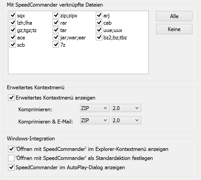 Einstellungen zur Windows-Integration