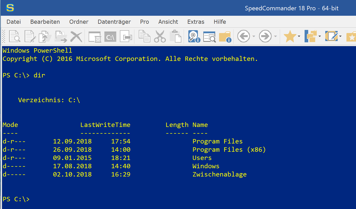 PowerShell im Befehlsausgabefenster