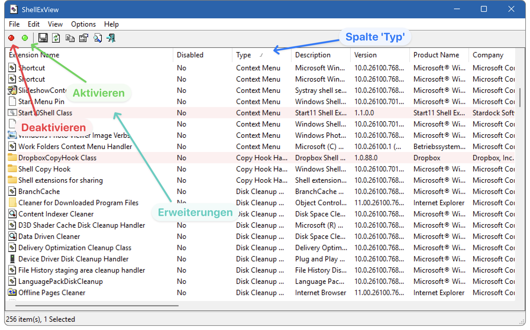 Deaktivieren von Shell-Erweiterungen mit ShellExView